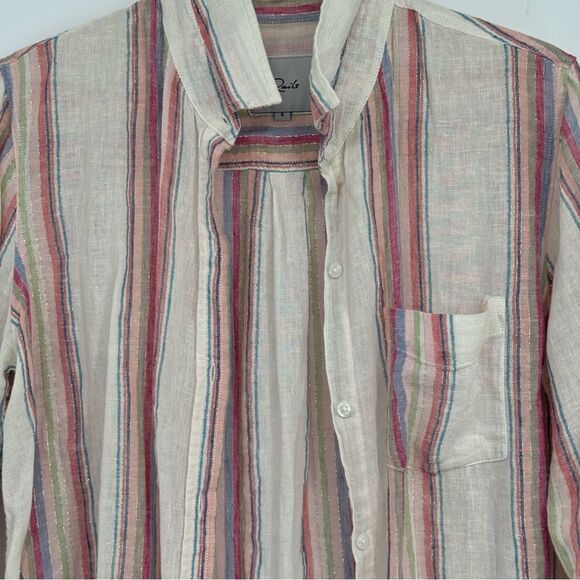 Rails Charli Havana Stripe Linen Blend Shirt Top Ivory Pastel Metallic Thread S - Picture 2 of 6